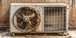 © Triple P - Grubby, neglected air conditioning unit covered in thick dust, dirt, and cobwebs