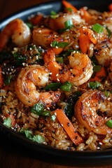 Wall Mural - Close Up of Shrimp Fried Rice with Black and White Sesame Seeds