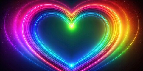 Abstract rainbow heart background with neon glowing light gradient effect, Colorful, rainbow, heart, background, wallpaper