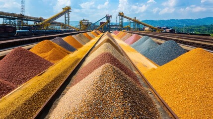 Colorful Gravel Piles at Industrial Mining Site