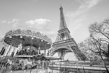 Wall Mural - Paris Eiffel Tower and carousel in Paris