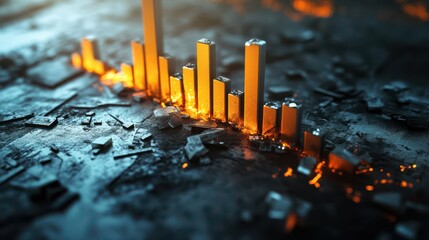 Economic crisis, crumbling bar chart, 3D illustration