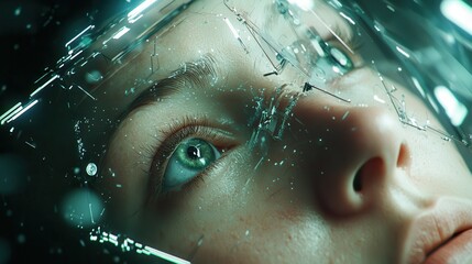 Poster - Close Up of Woman s Eye Through Shattered Glass