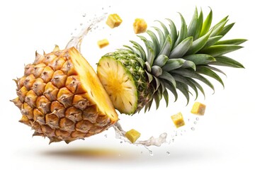 falling pineapple slice isolated on white background