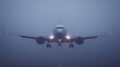 © Thumbs - A plane prepares for landing on a foggy day