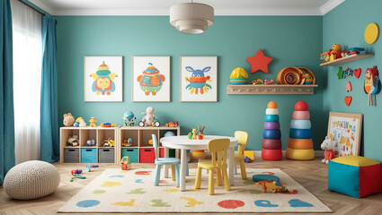 Children playroom with toys background