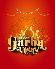 Canvas Print - Garba utsav dance, dandiya night celebration during Navratri festival in india. Indian Navratri festive background vector illustration.