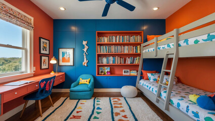 Wall Mural - Kids bedroom with bunk beds background