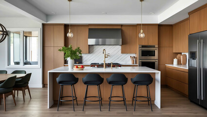 Wall Mural - Modern kitchen island with bar stools background