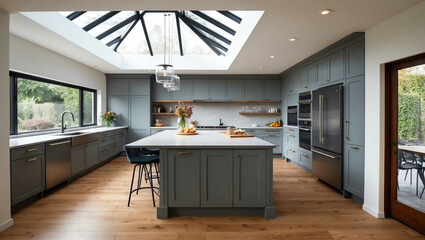 Sticker - Modern kitchen with island and skylight background