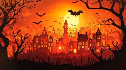 Wall Mural - Haunted Halloween Night: A Spooky Celebration of Ghosts, Witches, and Monsters