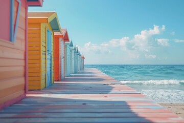 Wall Mural - Colorful Beach Cabins on a Sunny Day