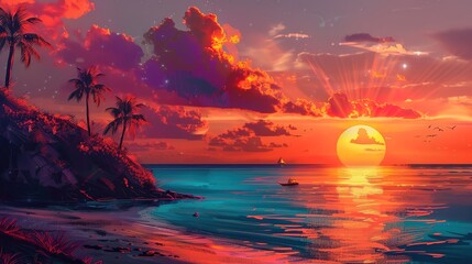 Tropical sunset wallpaper