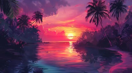 Tropical sunset wallpaper