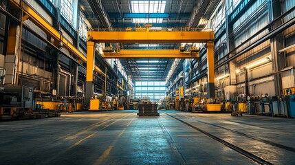 Modern Factory Interior with Overhead Crane