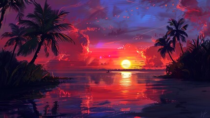 Poster - tropical sunset wallpaper