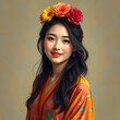 © patypixie - Una encantadora dama asiática con una mirada profunda y un tocado de flores