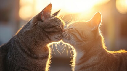 Heartwarming Photo of Two Cats Kissing with Love