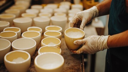 Wall Mural - Ceramic Production: Inspecting Bowls