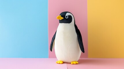 Toy penguin isolated on colorful background