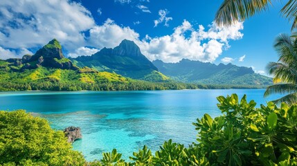 Wall Mural - Seascape and mountains in French Polynesia