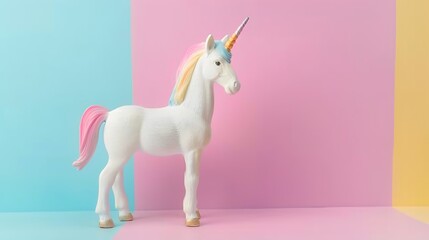 Toy unicorn isolated on colorful background