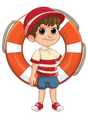 Boy with Lifebuoy Illustration