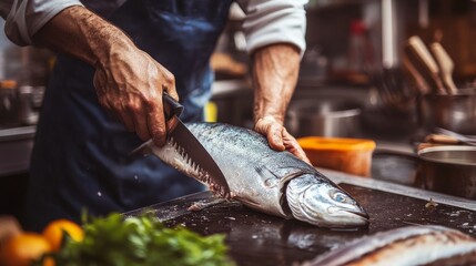 Wall Mural - Fish prep in home kitchen.