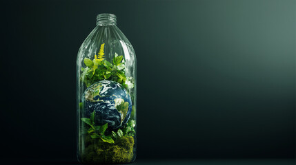 Bottle with a globe inside. Concept of saving the planet and stopping pollution