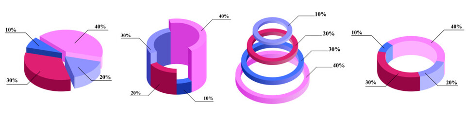 set of editable 3 dimension pie circular circle diagram infographics collection charts ,corporate report ,data presentation graphic UI, UX, KIT elements. annual statistics