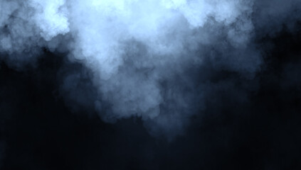 Wall Mural - Abstract blue misty fog on isolated black background. Smoke stage studio. Texture overlays. The concept of aromatherapy.