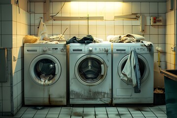 White modern washing machine in a bright room