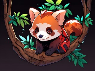 Canvas Print - Adorable Red Panda Sitting on a Branch