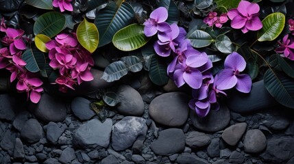 Wall Mural - background of flowers, leaves and stones