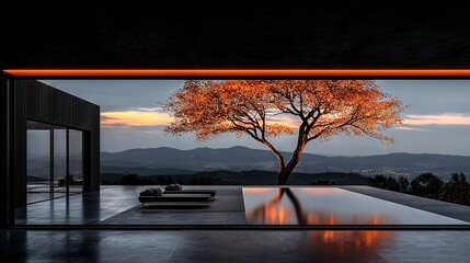 Wall Mural - a majestic tree dominates the center of the room, offering stunning views of the mountains and refre