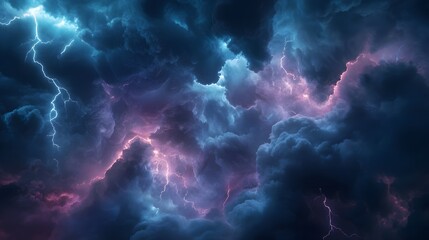 Electric blue sky with abstract storm clouds, dark and light, nature's texture