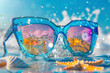© beltsazar - Fun Sunglasses on sandy beach in summer. Fun summer holiday concept. Vibrant vivid color styles.