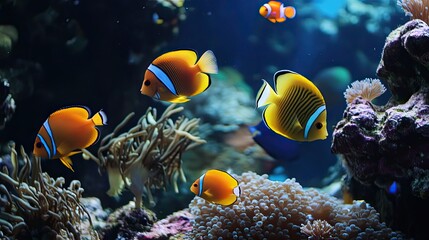 Canvas Print - Colorful Clownfish Swimming Amongst Coral Reef