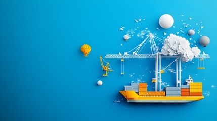 Leinwandbilder - Papercraft Port with Cranes and Containers Symbolizing Import and Export Logistics