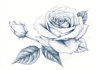 Wall Mural - Hand drawn line art illustration of a rose flower in an isolated design