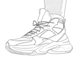 Continuous line art illustration of a sneaker and leg featuring stylish footwear in a minimalist design Isolated on a clean white background