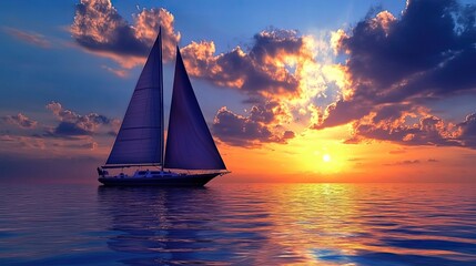 Wall Mural - Sailboat Navigating Calm Waters During Sunset