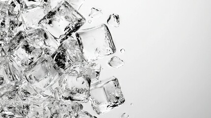 Wall Mural -   White background with black edges, ice cubes on top, water droplets splashing