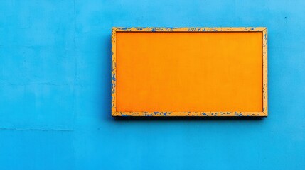 Poster - Orange Frame on Blue Wall.