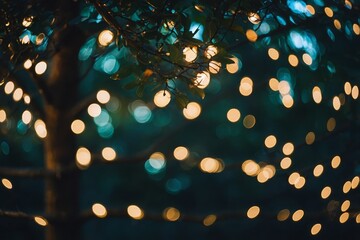 Blurred lights shining amongst tree branches background