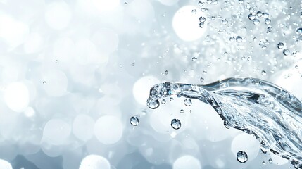   A close-up of water splashing from a faucet against a blue and white floral background