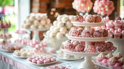 Charming pink themed table setup for a delightful children s birthday celebration