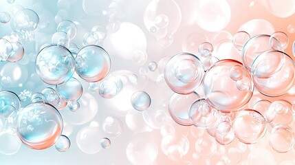 Wall Mural -   A cluster of floating bubbles on a blue-pink backdrop with a light blue sky above