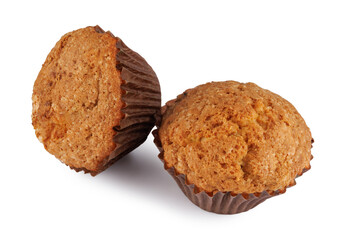 Two muffins isolated on a white background.