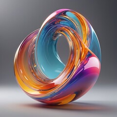 Colorful Abstract Glass shape, 3D Render with Gradient Effects.